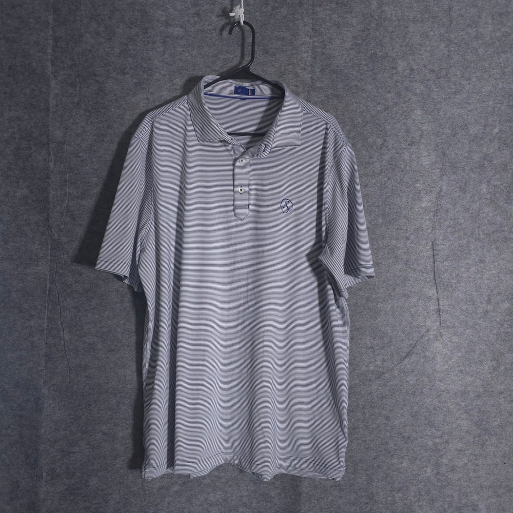 Stitch Golf Mens XL Polo Shirt Blue White Stripe Short Sleeve Performance Golf